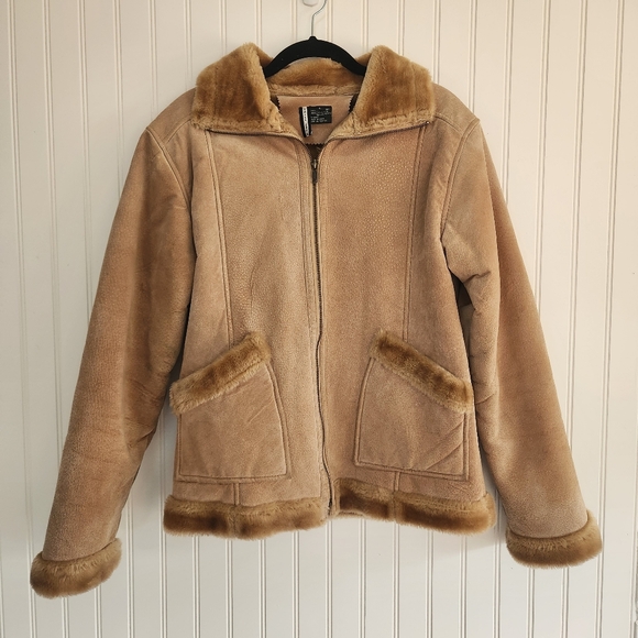 chill zone Jackets & Blazers - CHILL ZONE Vintage 100% Leather Penny Lane Faux Fur Lined Coat size Large